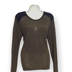 Zara Olive & Black Fashionable Long Sleeve Shirt Sweater Leather